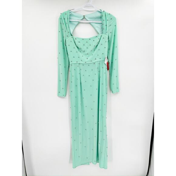 Mac Duggal 55792 Mint Allover Rhinestone Long Sleeve Dress Size 2 - Picture 3 of 7